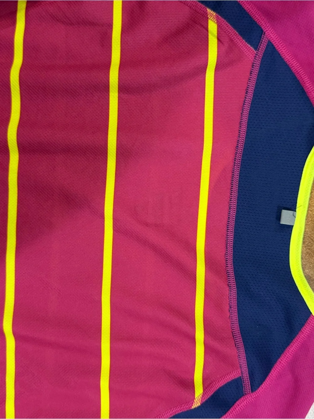 Nike Dri-Fit Fuchsia Long-Sleeve Athletic Tee with Yellow Stripes Size XL